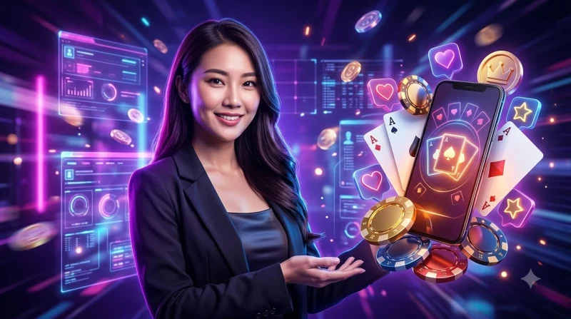 Bộ bài xì tố thùng phá sảnh với chip vàng trên bàn chơi
