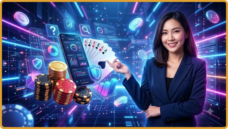 Bộ bài xì tố thùng phá sảnh với chip vàng trên bàn chơi