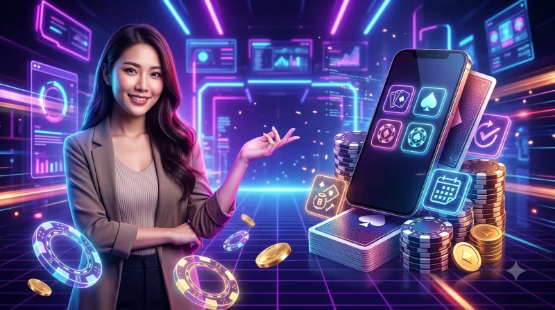 Điện thoại chơi xì tố online với chip vàng và biểu tượng bảo mật
