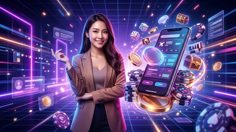 Điện thoại hiển thị game tài xỉu với chip vàng và quà tặng