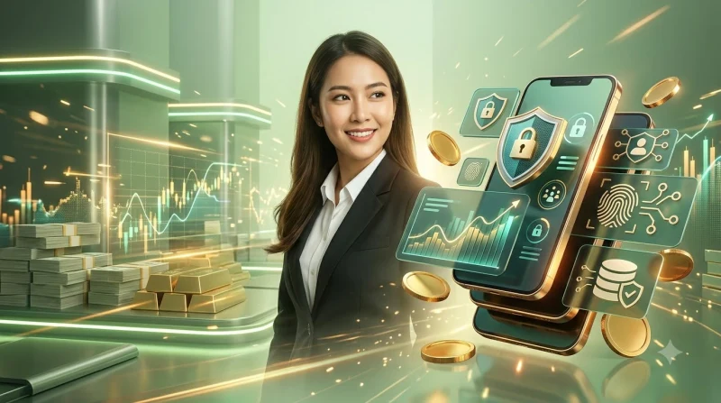 Lợi ích bảo mật i9bet - khiên bảo vệ với trái tim, đồng xu vàng và biểu đồ tăng trưởng