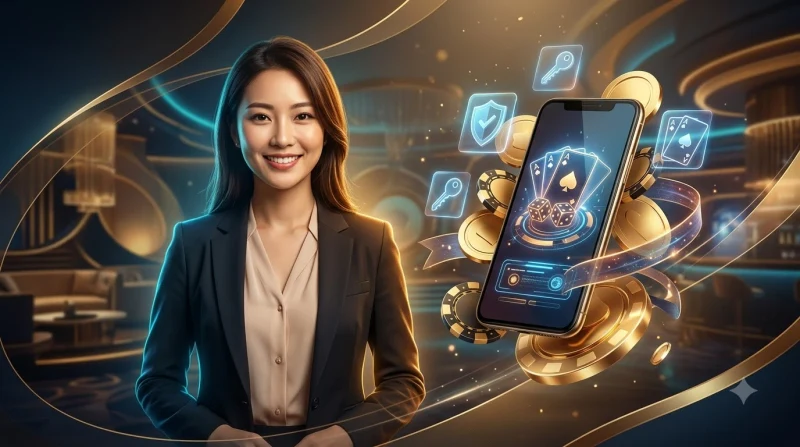 Người chơi đang kiểm tra độ uy tín của sòng bài trực tuyến với biểu tượng bảo mật