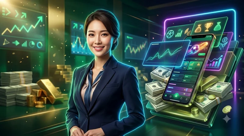 Sân vận động bóng đá về đêm với quả bóng vàng phát sáng và biểu đồ tỷ lệ cược